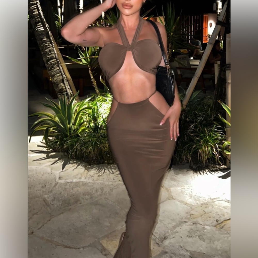 Cut Out Maxi Skirt Wrap Top Set - sold out